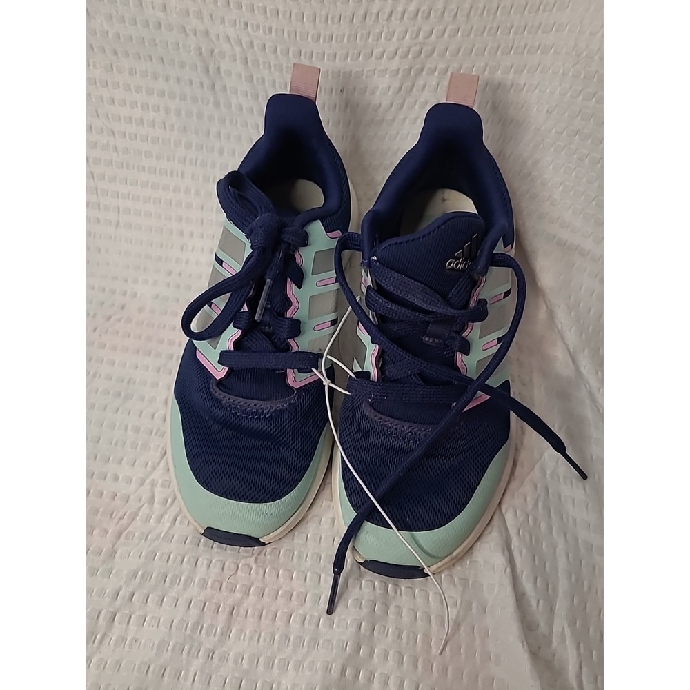 Adidas Cloudfoam Running Shoes Navy Mint Pink Metallic Silver Stripes Womens 9
